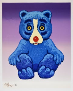 Retro Boogie Bear - Split Font - Signed Silkscreen Print - Blue Dog