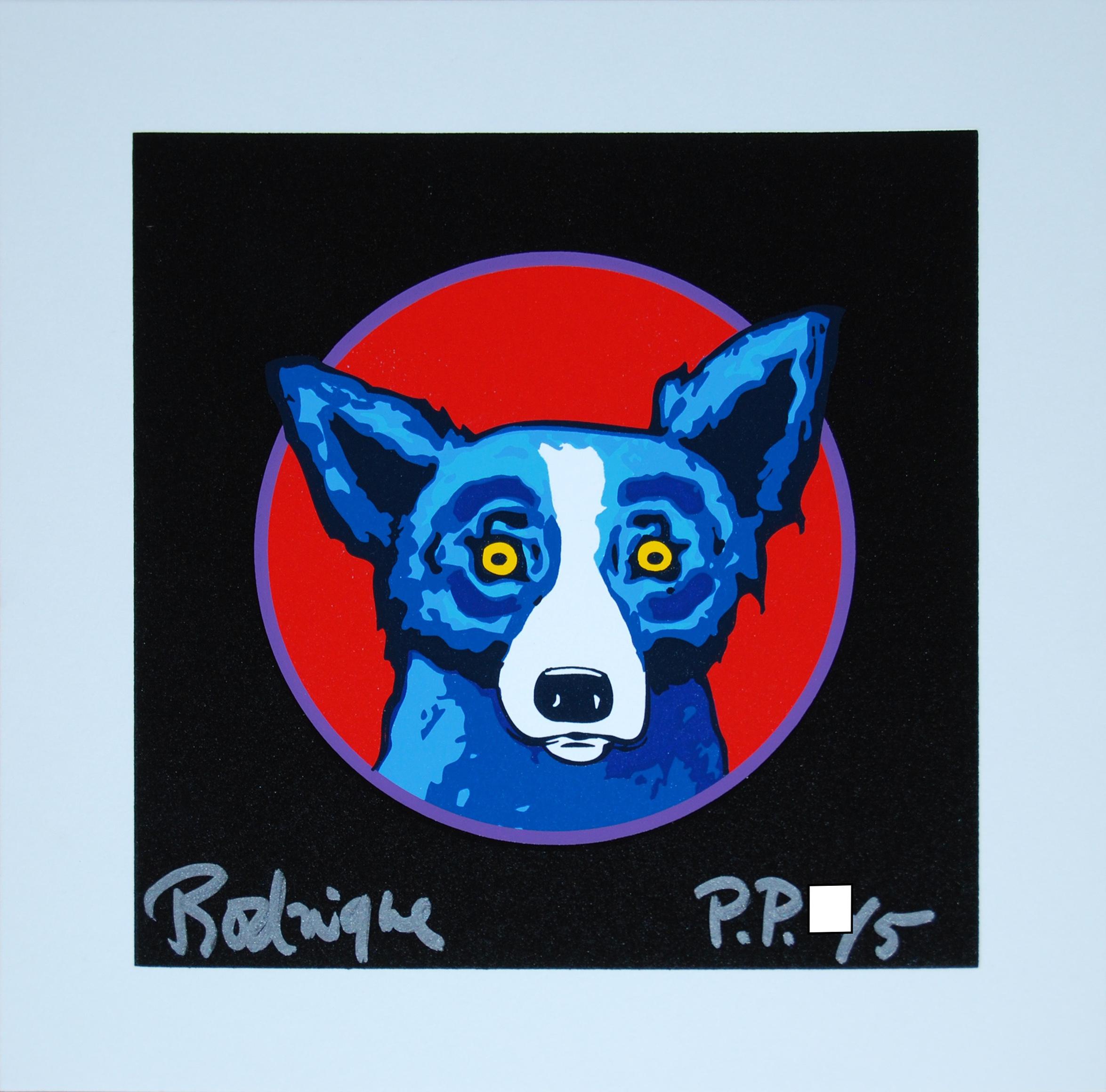 George Rodrigue Animal Print - Bullseye Black - Signed Silkscreen Blue Dog Print