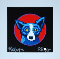 Vintage Bullseye Black - Signed Silkscreen Blue Dog Print