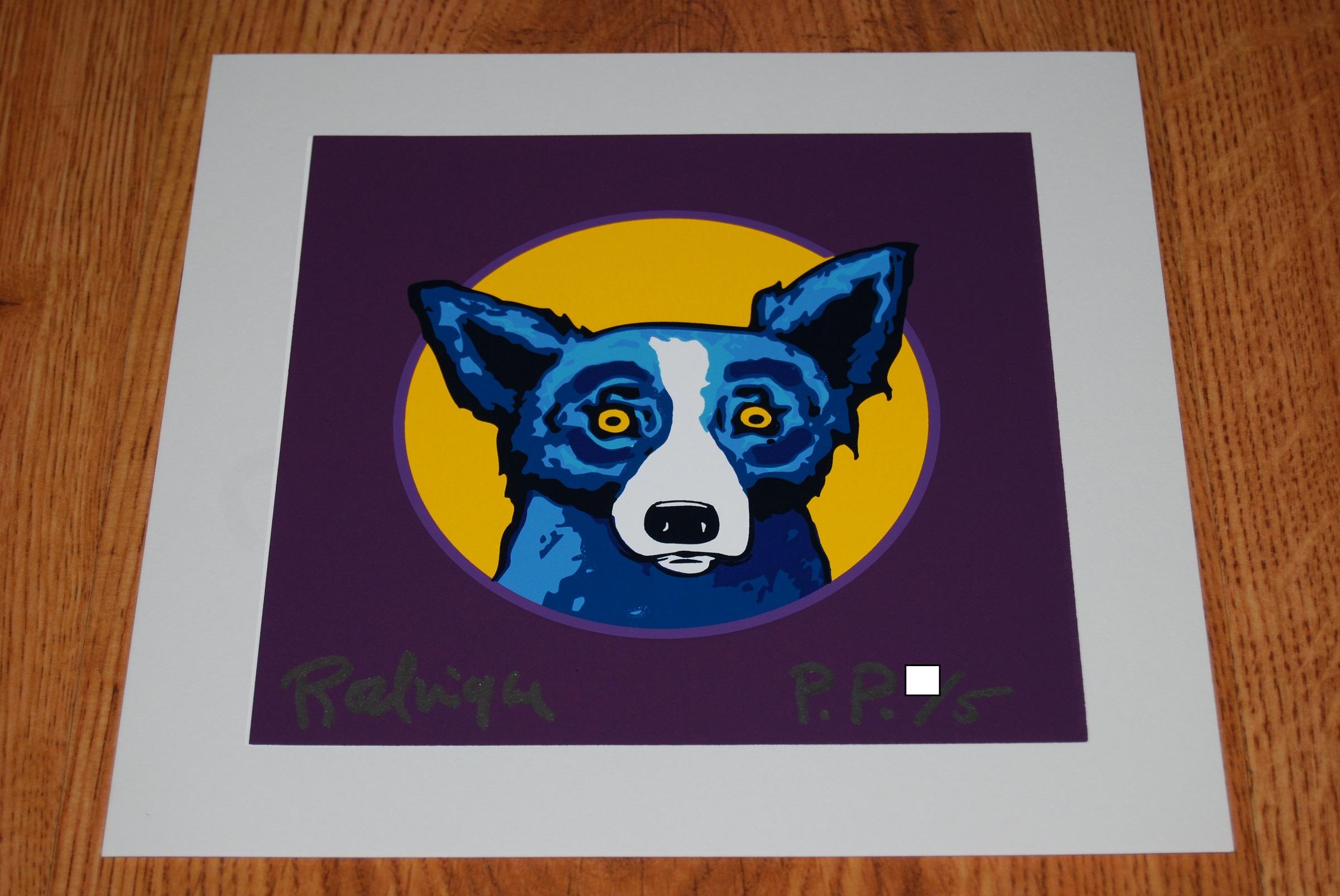 Bullseye Purple - Sérigraphie en soie imprimée de chien bleu signée - Print de George Rodrigue