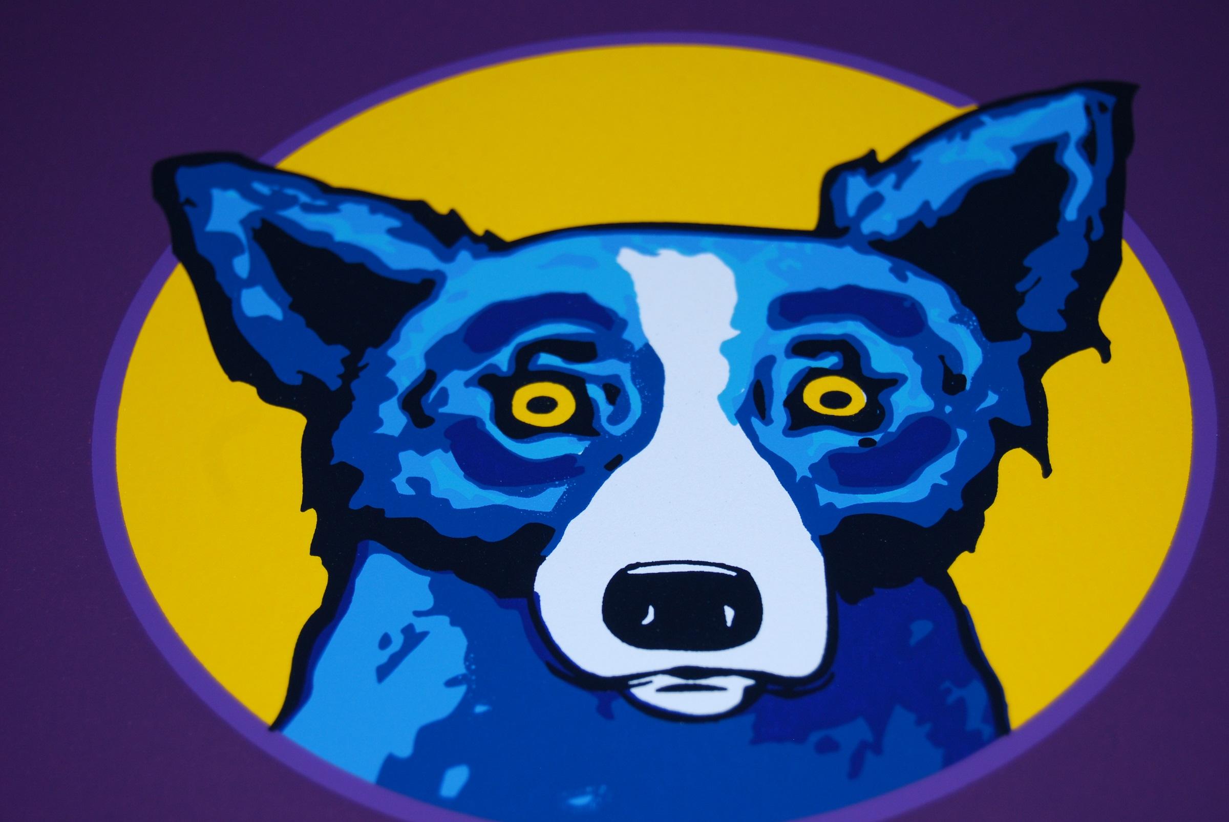 Bullseye Purple - Sérigraphie en soie imprimée de chien bleu signée - Pop Art Print par George Rodrigue