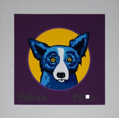Vintage Bullseye Purple - Signed Silkscreen Blue Dog Print