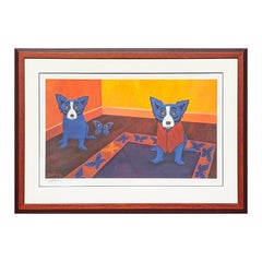"Schmetterlinge sind frei" Zeitgenössische bunte blaue Hund Siebdruck Ed. 134 / 1000