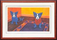 "Le farfalle sono libere" Serigrafia contemporanea di cani blu colorati Ed. 134 / 1000