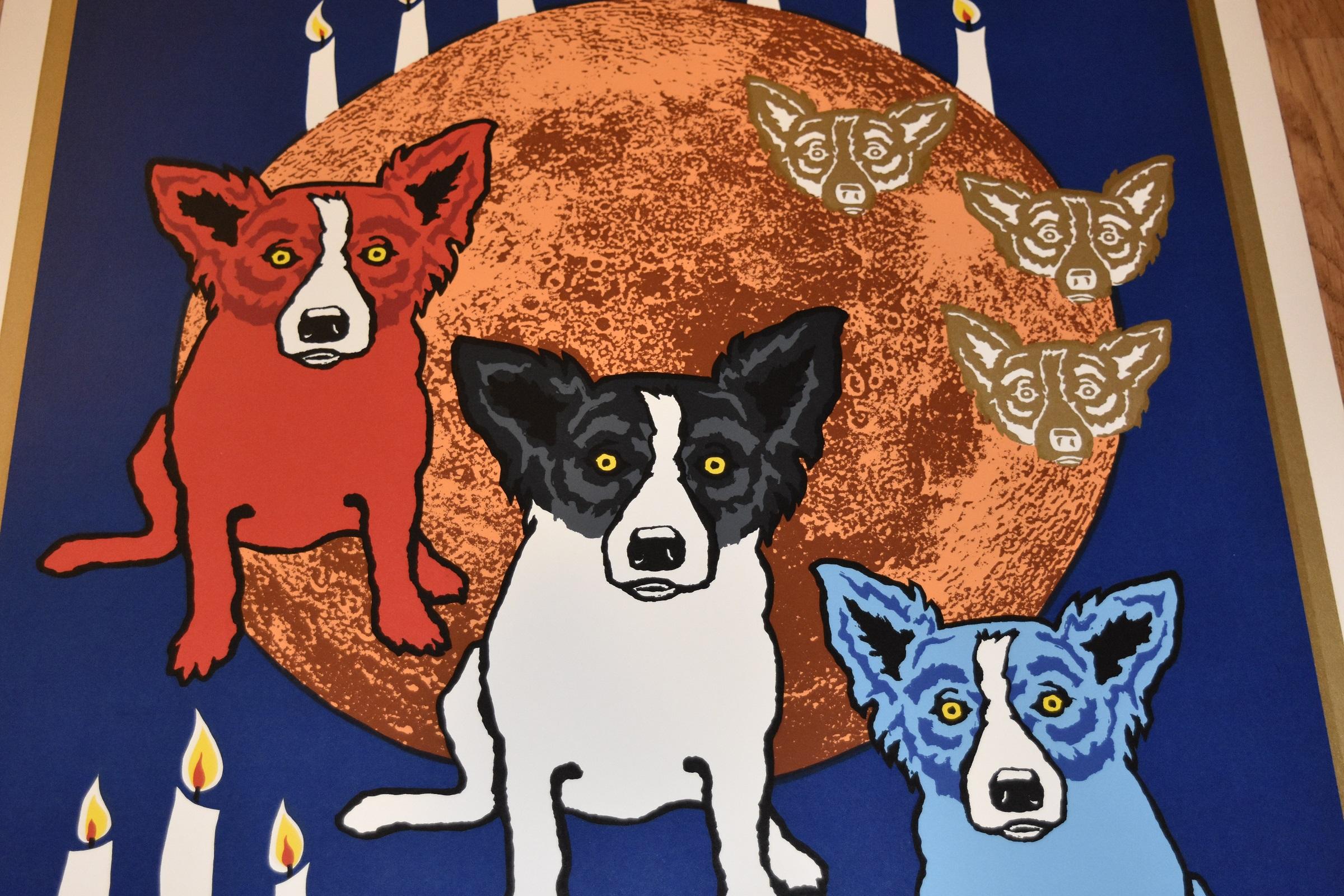 By the Light Of the Moon - Signierter blauer Seidendruck Hund (Pop-Art), Print, von George Rodrigue