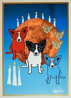 Font fendu By The Light of the Moon - Impression sérigraphiée en soie avec chien bleu signée