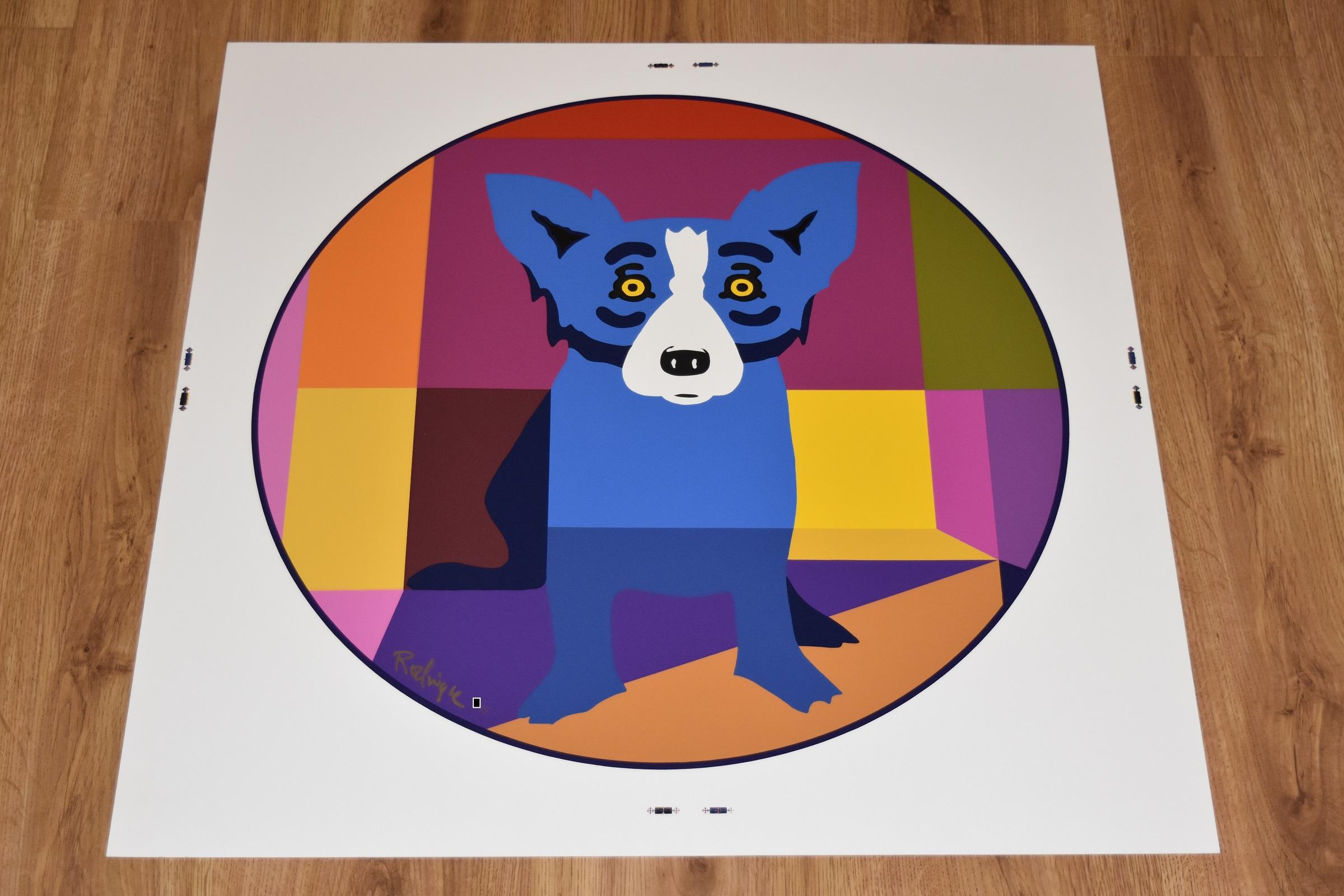 Kreis des Lebens - Blauer Hund mit Siebdruck signiert – Print von George Rodrigue
