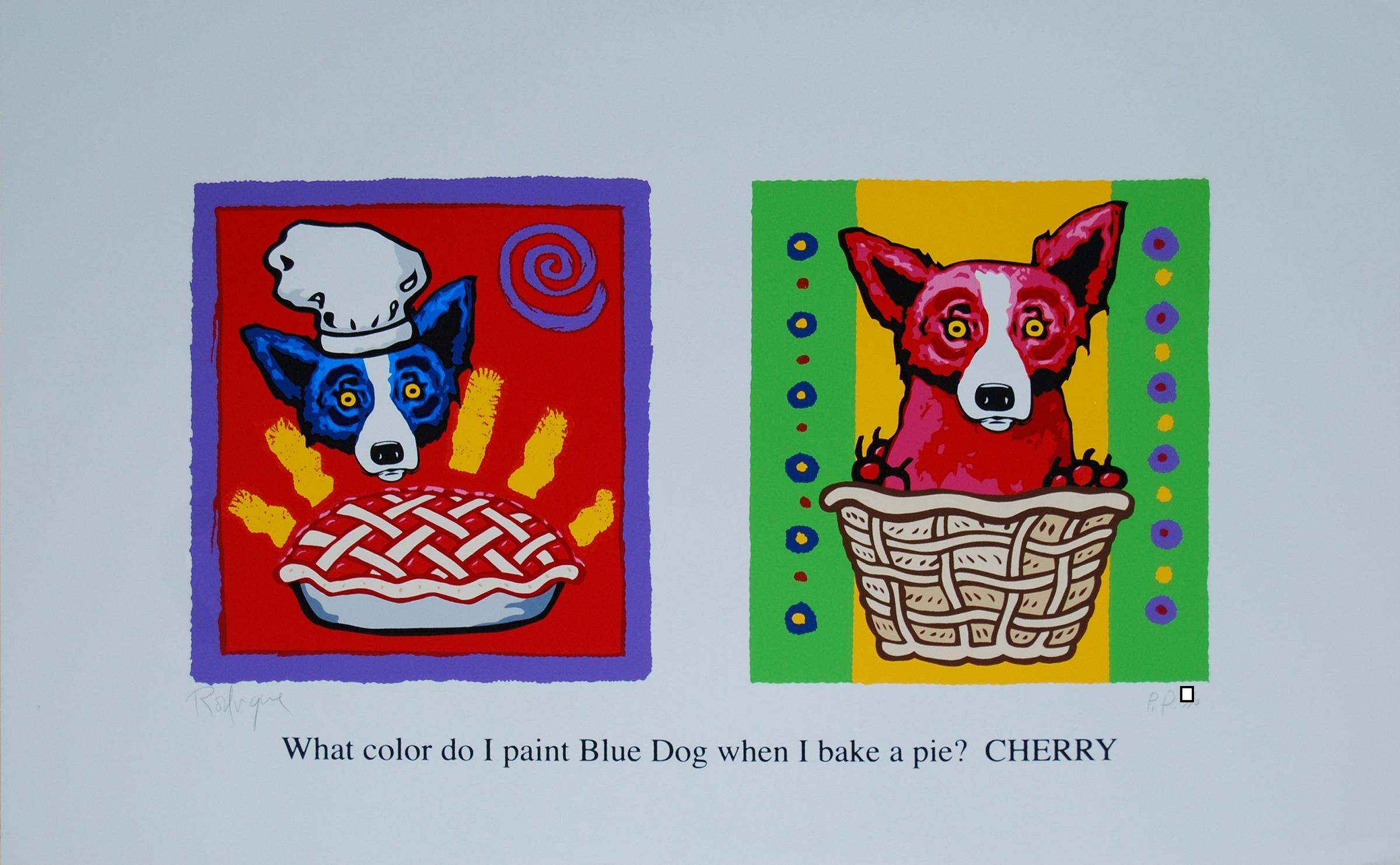 George Rodrigue Animal Print - Color Me Cherry - Signed Silkscreen Blue Dog Print