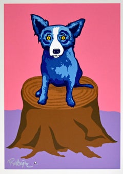 Vintage Dog On a Stump - Signed Silkscreen Print