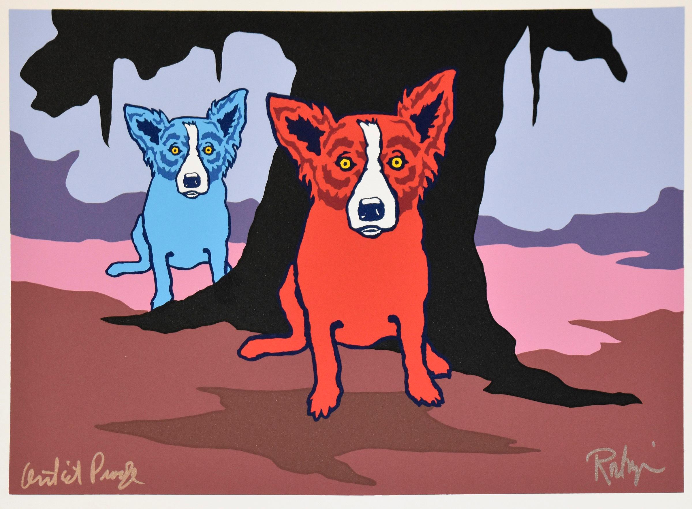 George Rodrigue Animal Print – Don't Like Bein' Blue - Signierter Siebdruck Blauer Hund