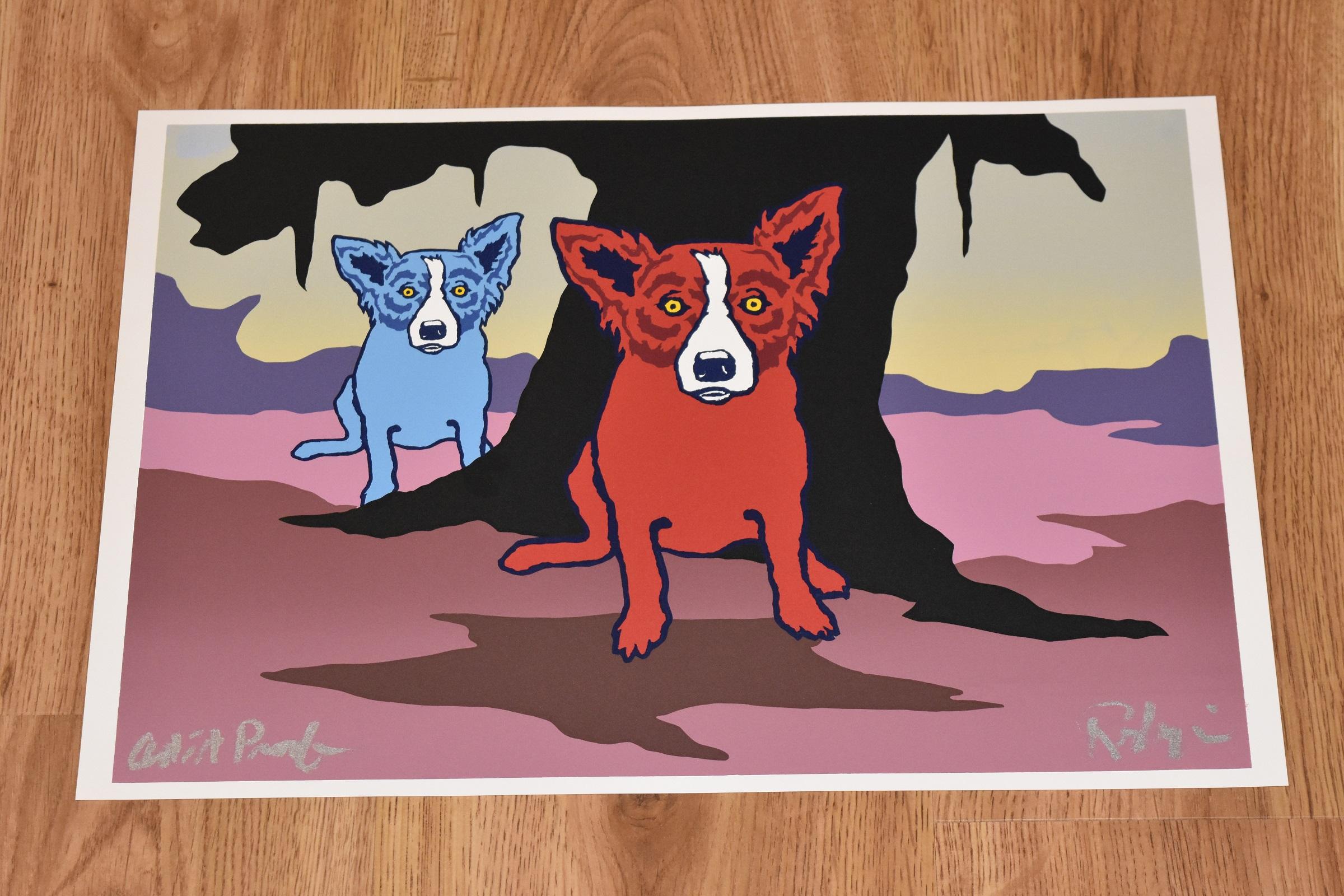 Don't Like Bein' Blue - Split Font - Signierter Siebdruck - Blauer Hund – Print von George Rodrigue
