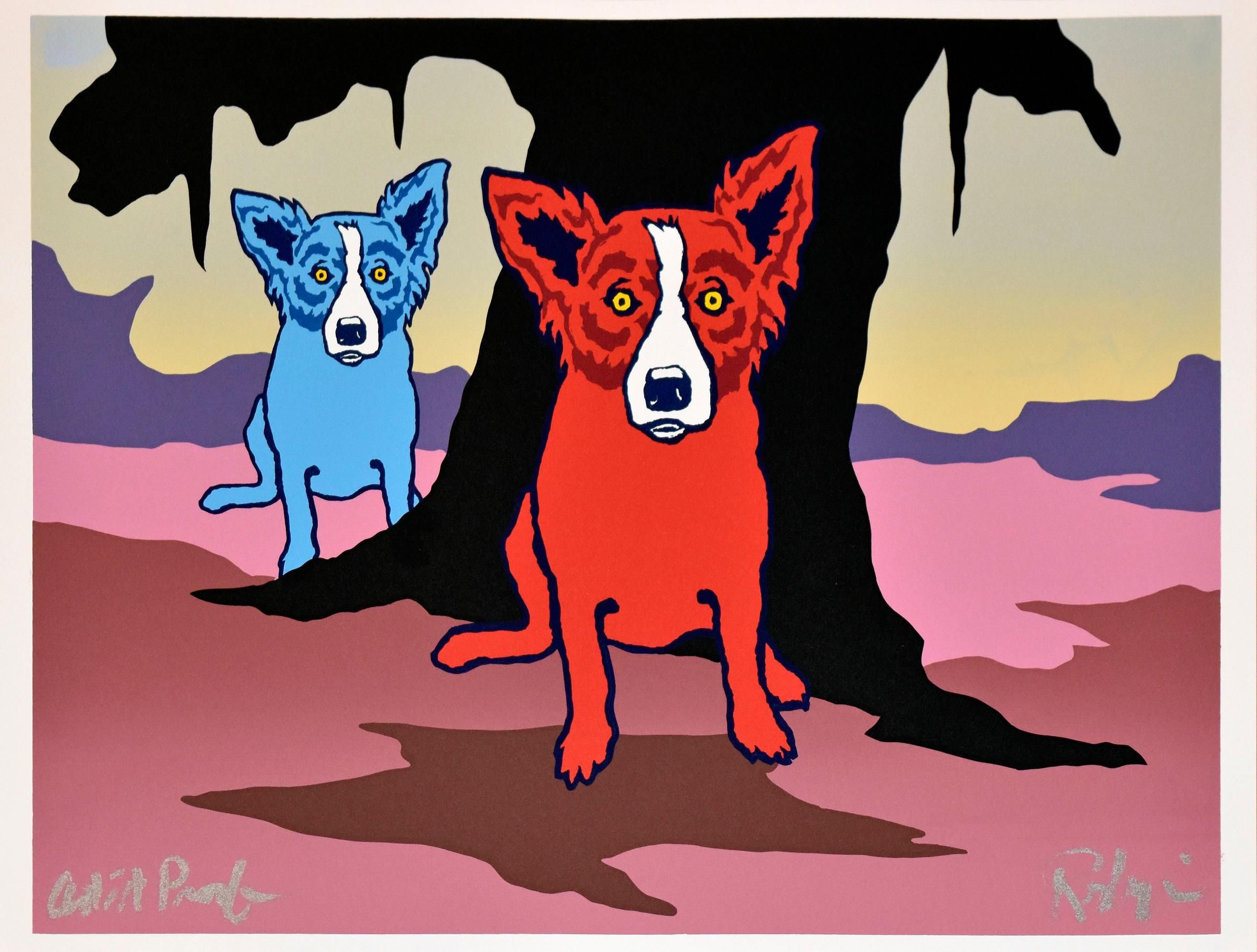 George Rodrigue Animal Print – Don't Like Bein' Blue - Split Font - Signierter Siebdruck - Blauer Hund