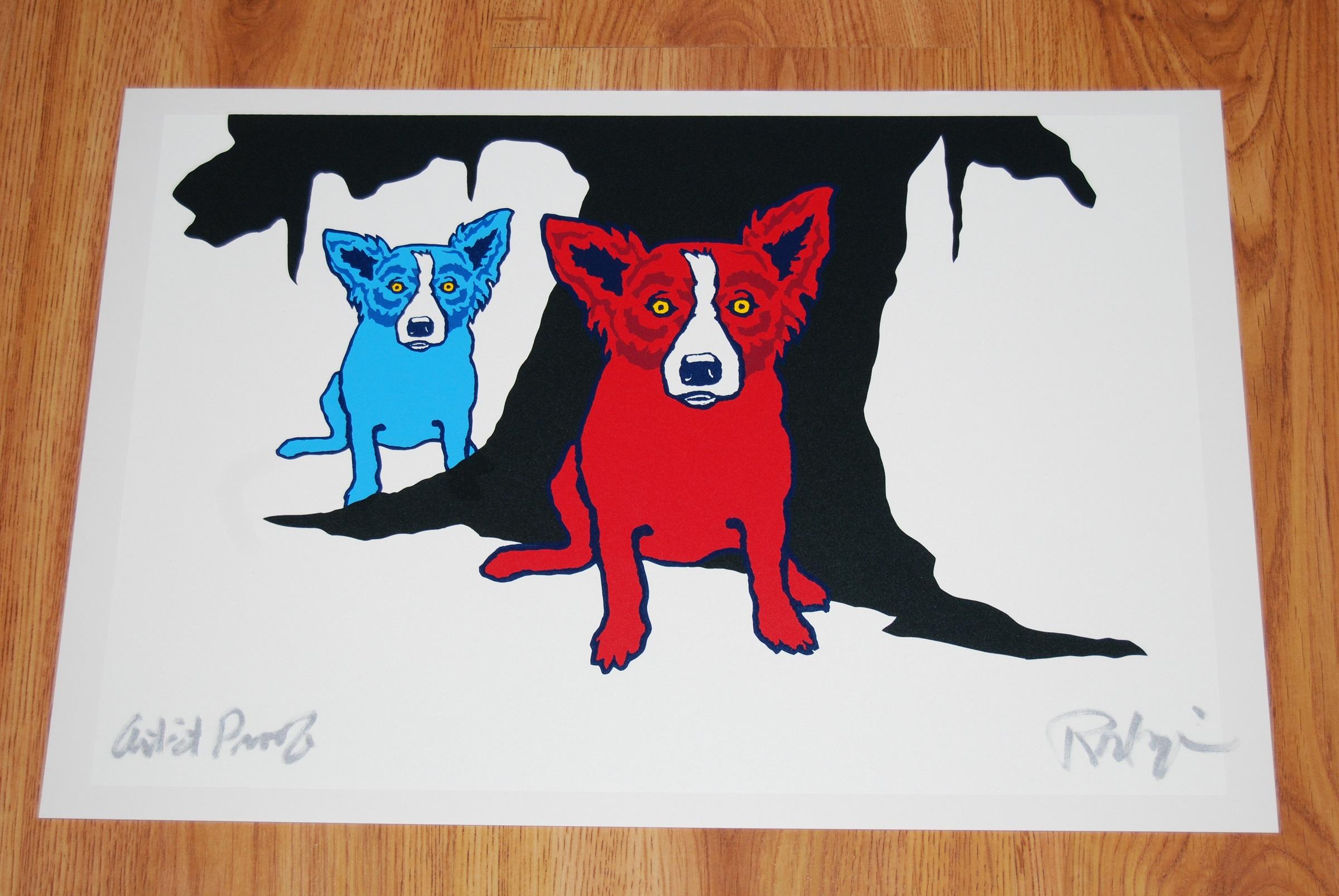 Don't Like Bein' Blue White - Stampa serigrafica firmata del cane blu - Print di George Rodrigue