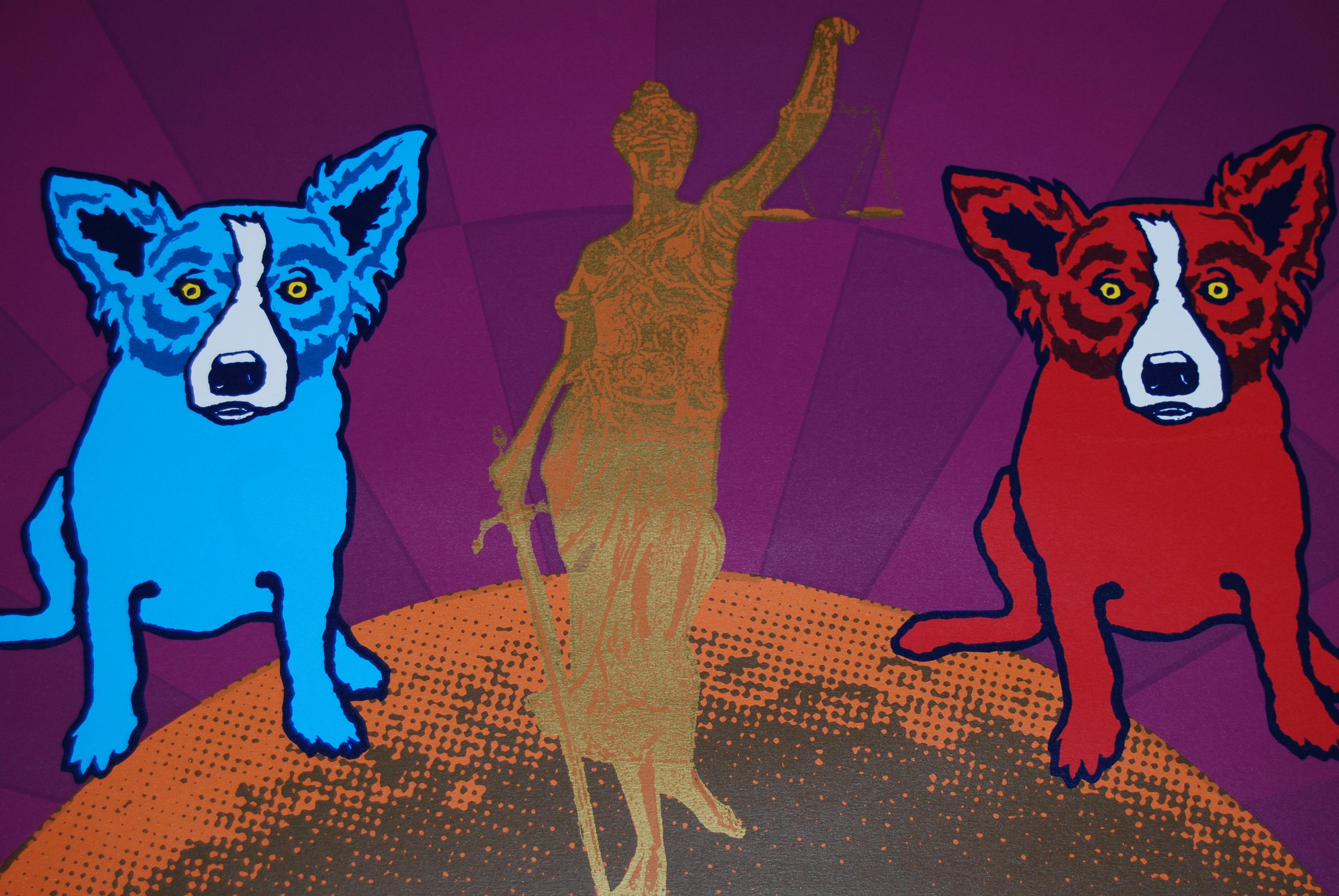 Equal Justice Pink - Serigrafia firmata - Cane blu - Print di George Rodrigue