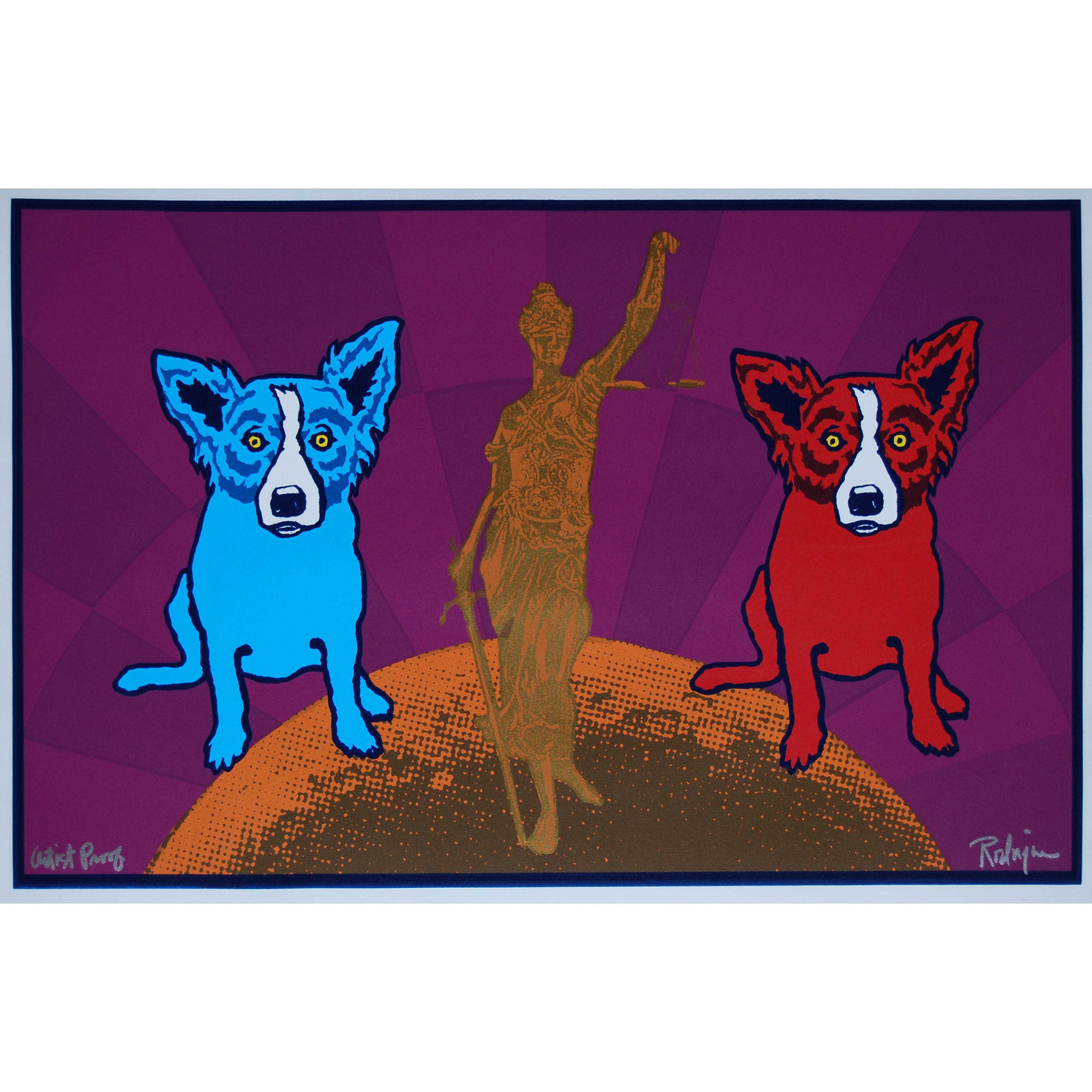 George Rodrigue Animal Print - Equal Justice Pink - Signed Silkscreen Print - Blue Dog