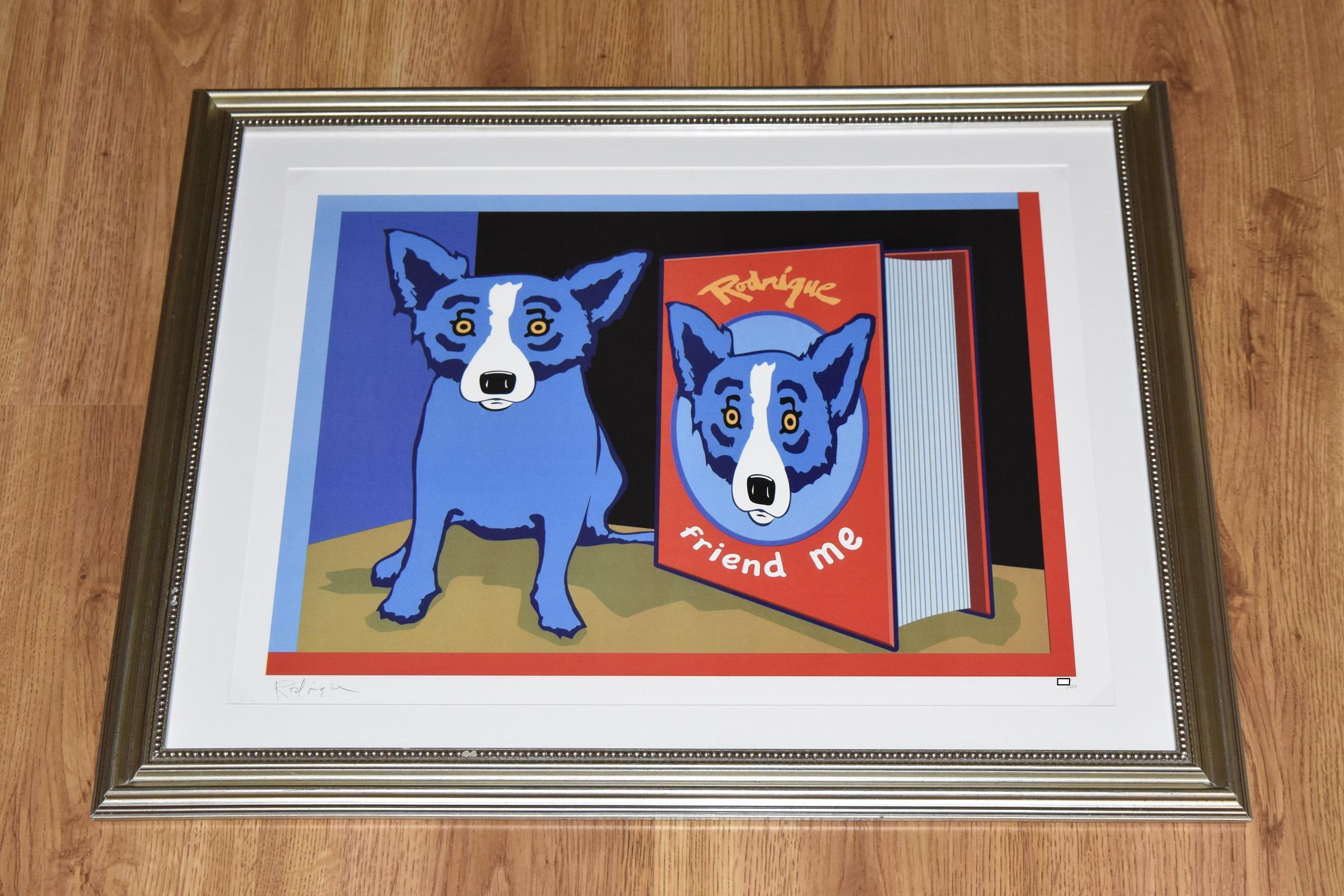 blue dog painting friends