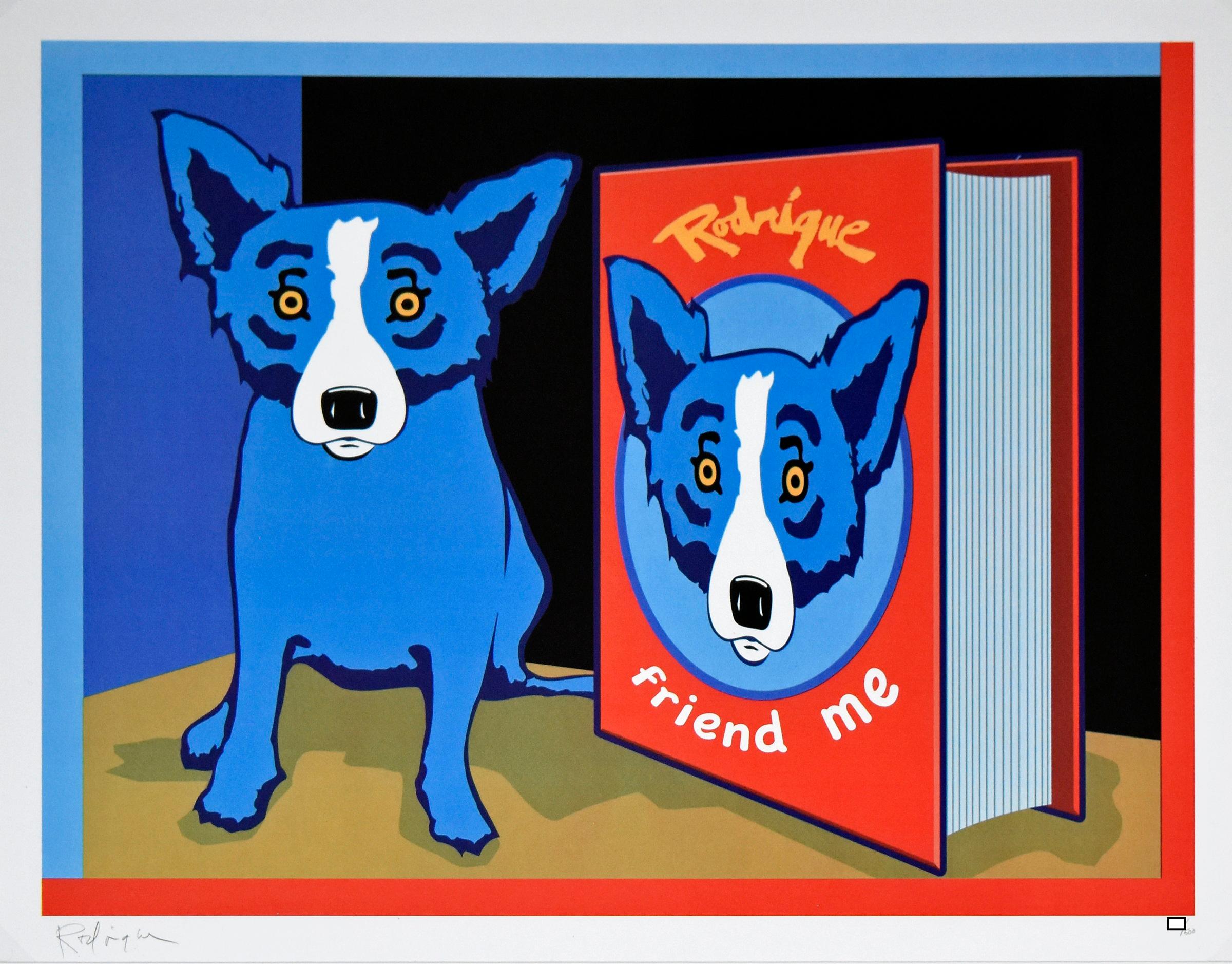 George Rodrigue Animal Print - Friend Me - Signed Silkscreen Blue Dog Print