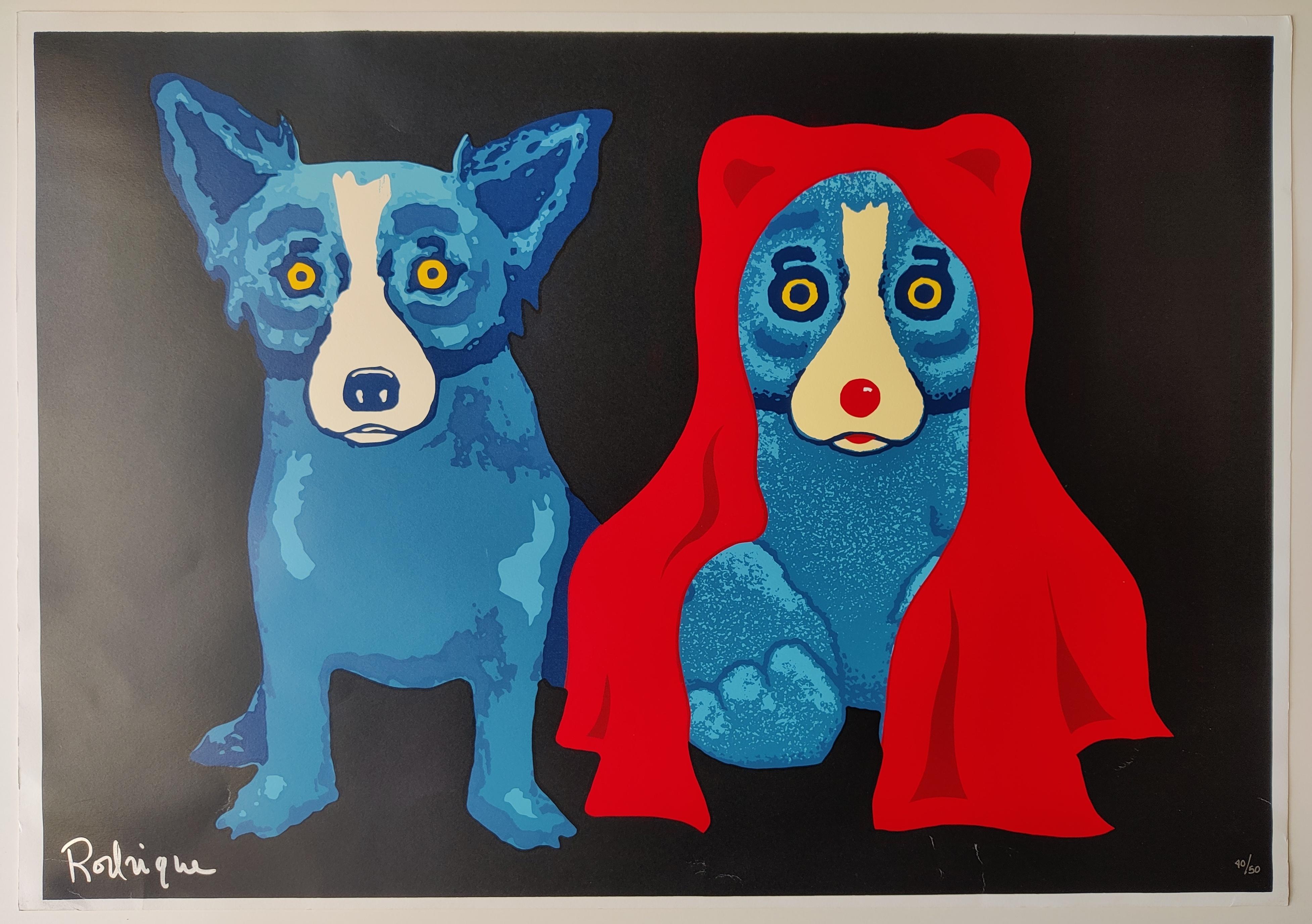George Rodrigues
Bear with me (Schwarz) - Blue Dog, 1995
Siebdruck
Handsigniert unten links
Nummeriert 40/50 unten rechts
Bildgröße: 81,5 x 57 cm 
Blattgröße: 84 x 59cm
Jahreszahl und Künstlername gestempelt und der Barcode auf der Rückseite 