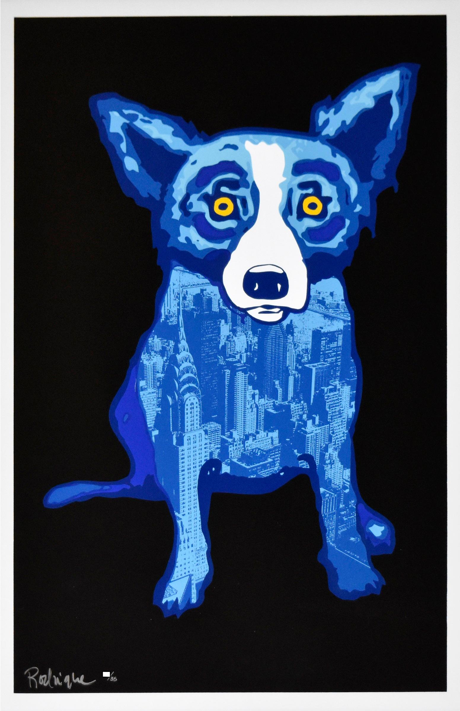 George Rodrigue Animal Print - Blue Dog "City Slicker Black" Print Signed Numbered Artwork
