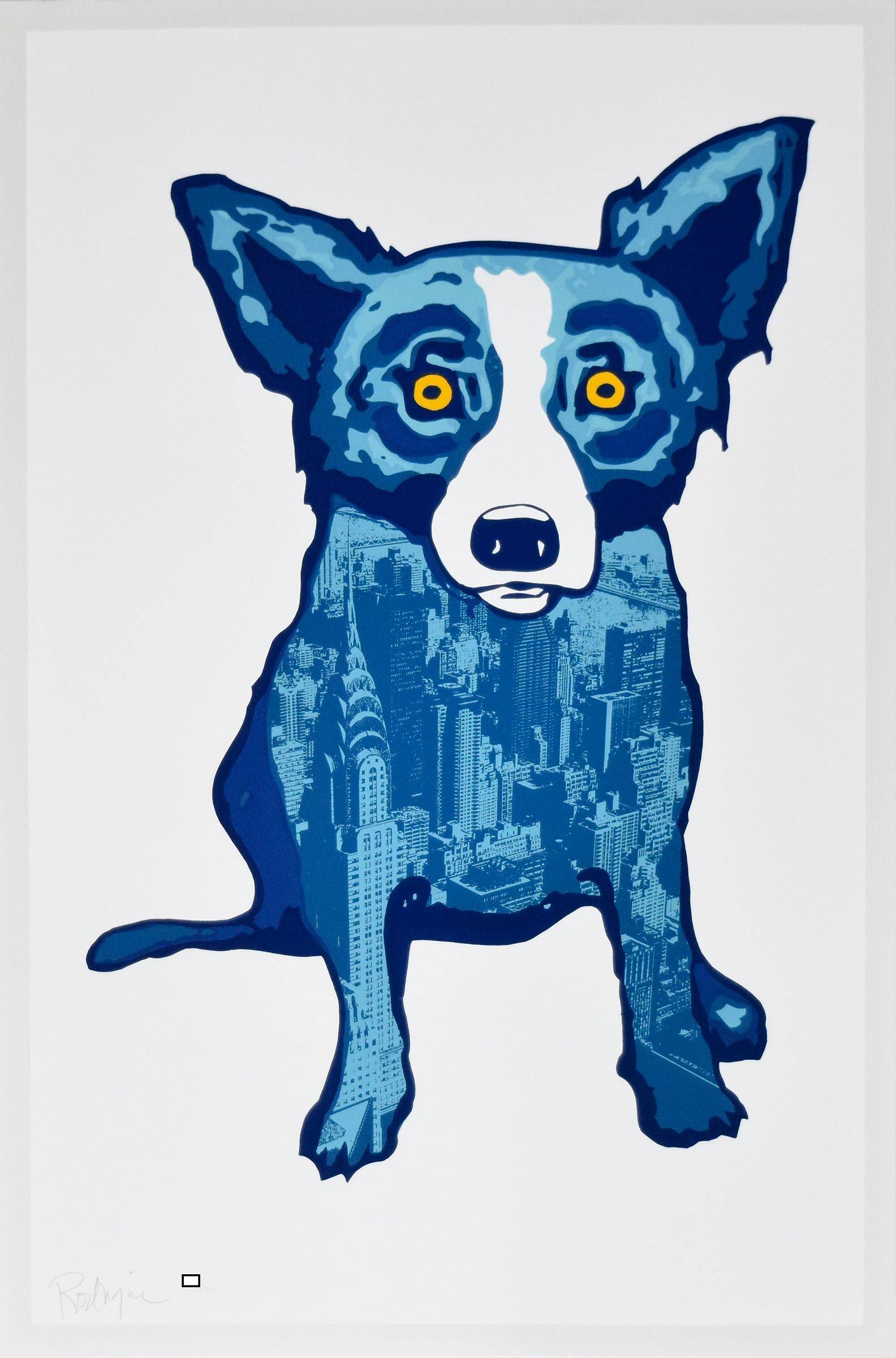 George Rodrigue Animal Print - Blue Dog "City Slicker White" Print Signed Numbered Artwork