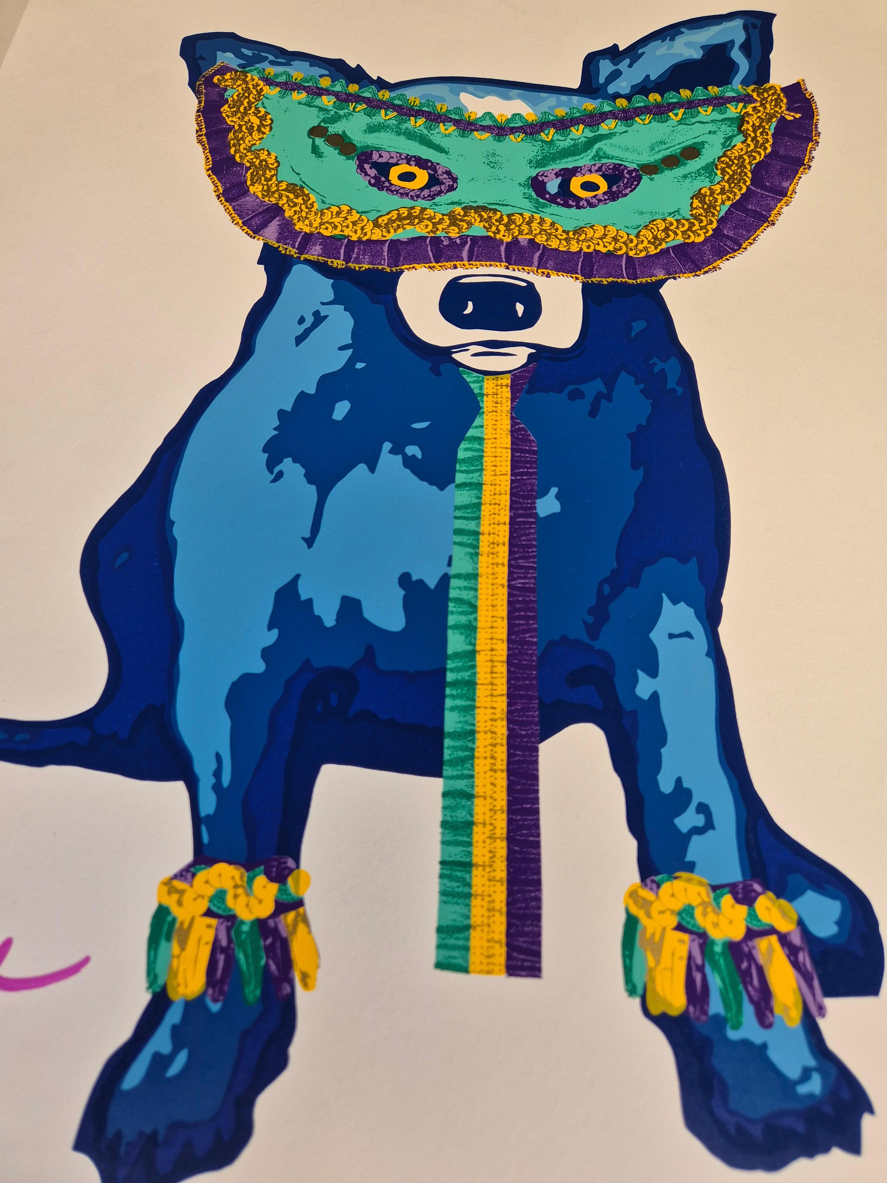 George Rodrigue - Carnival Time (blanc) - Chien bleu en vente 1
