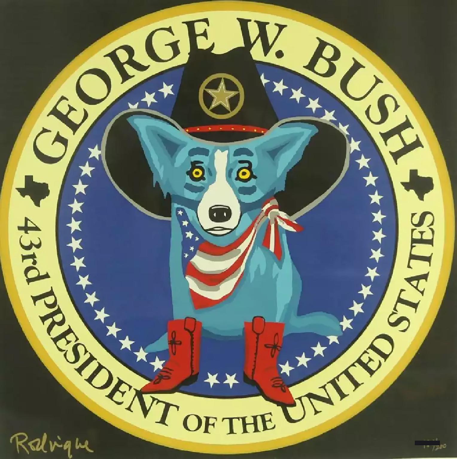 Artist: George Rodrigue
Title: George W. Bush Presidential Seal
Medium: Silkscreen
Size: Image 20" x 20"
Edition: of 200
Signed: Signed in Pencil the artists and numbered
Condition: Perfect Museum Quality

Nancy Reagan was one of many super fans of