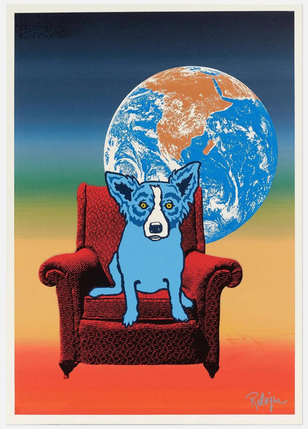 George Rodrigue Animal Print - GEORGE RODRIGUE - SPACE CHAIR 1992, SIGNED & NUMBERED UNIQUE SILKSCREEN
