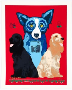 George's Sweet Inspirations, Hand Signed Screen Print, 20/150, Blue Dog, Framed