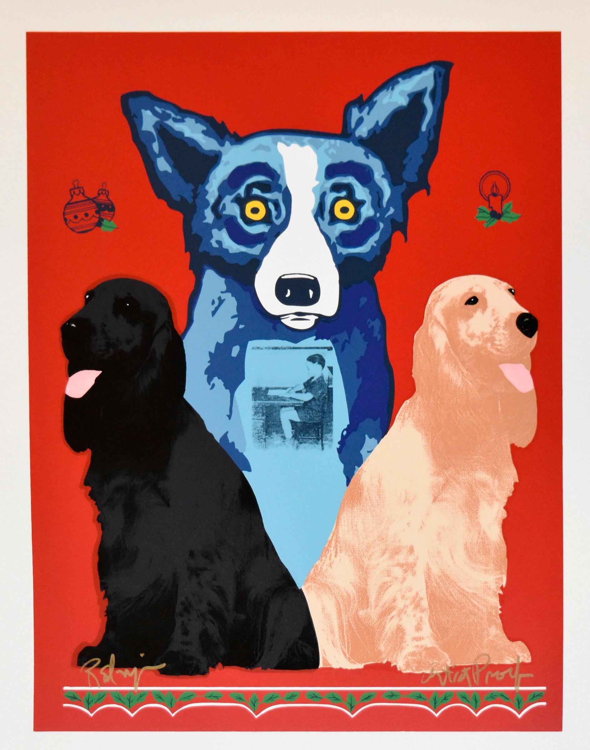 George Rodrigue Animal Print - George's Sweet Inspirations -Signed Silkscreen Print Blue Dog Holiday Print Sale