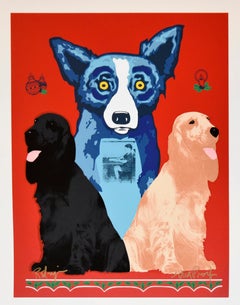 George's Sweet Inspirations -Signed Silkscreen Print Blue Dog Holiday Print Sale
