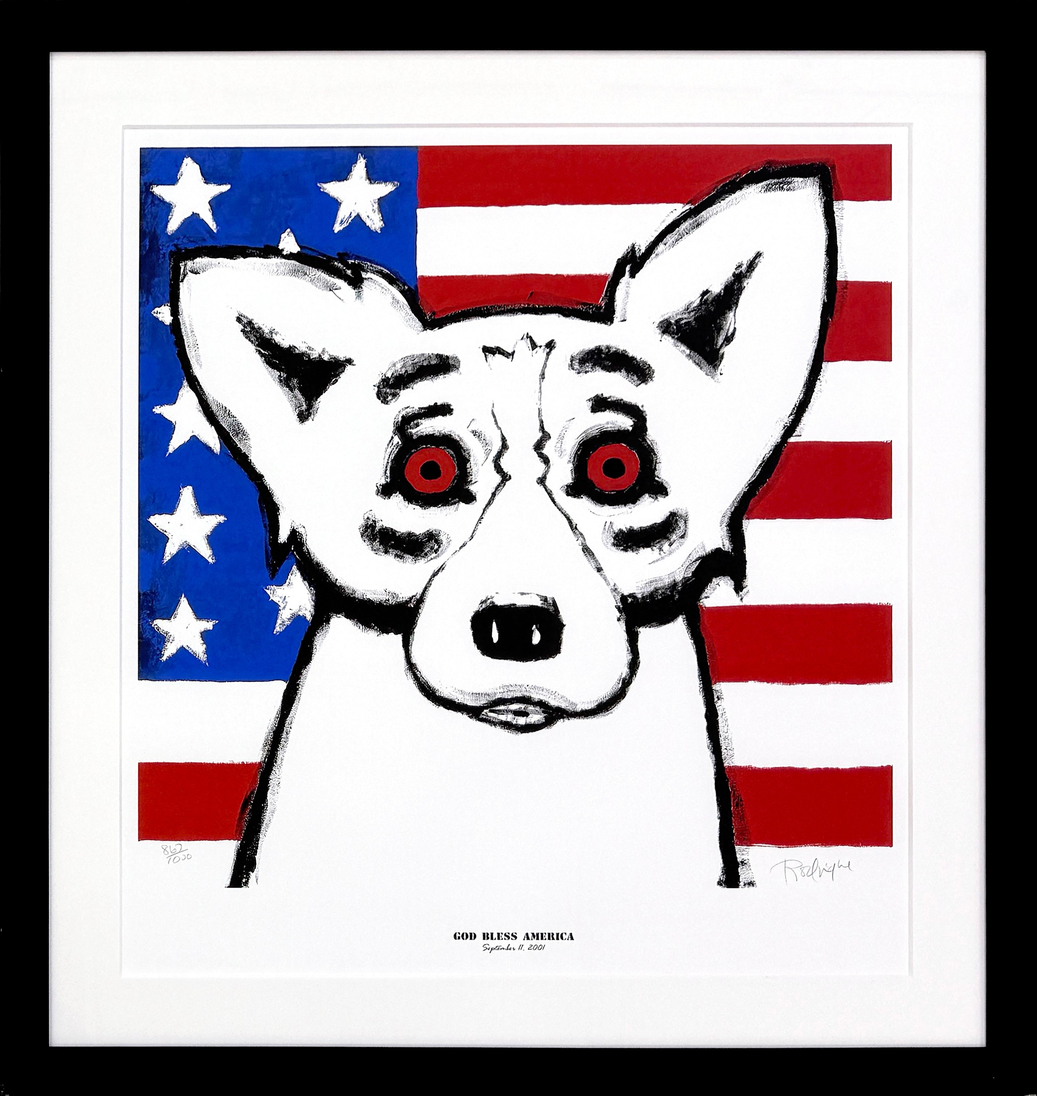 Gott segne Amerika (gerahmter, handsignierter Siebdruck)