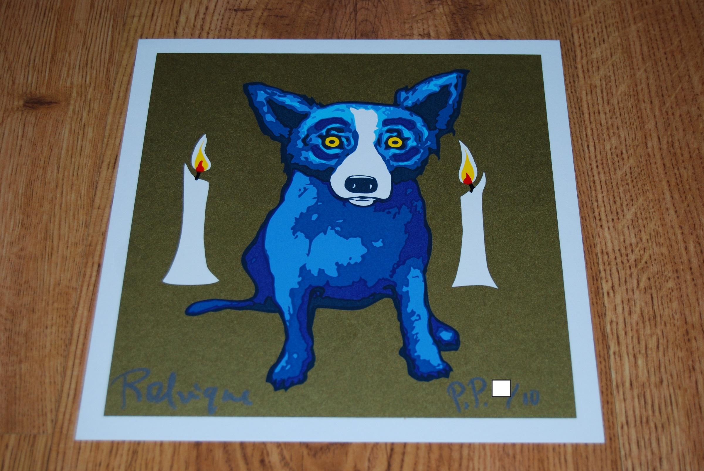 Golden Flame - Stampa serigrafica firmata del cane blu - Print di George Rodrigue