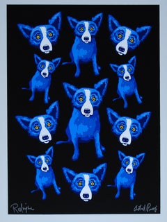 Retro Group Therapy Black - Signed Silkscreen Blue Dog Print