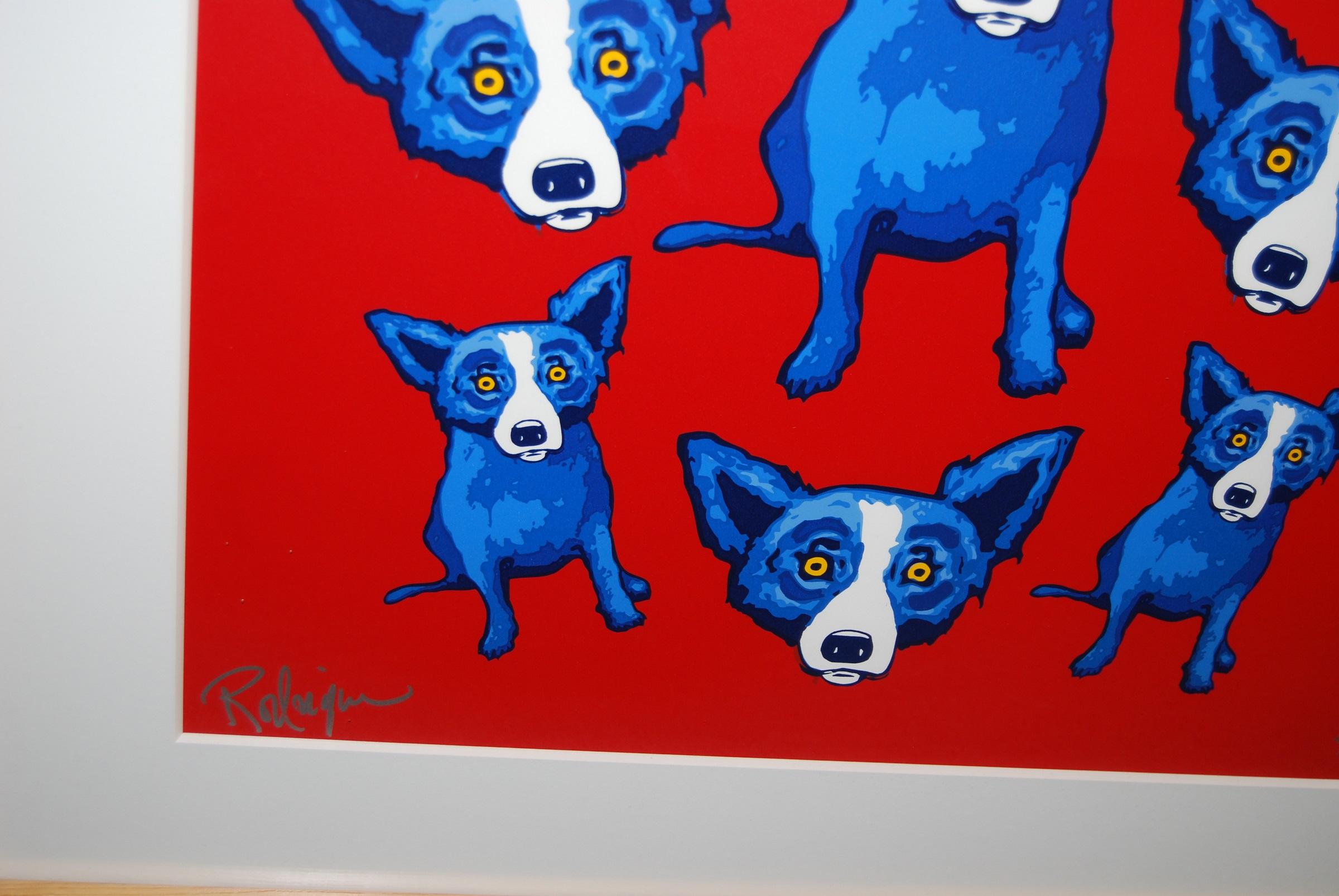 Terapia di gruppo rossa - Stampa serigrafica firmata del cane blu - Print Pop Art di George Rodrigue