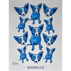 Group Therapy White - sérigraphie de chien bleue signée