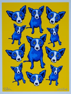Group Therapy Yellow - Signed Silkscreen Blue Dog Print