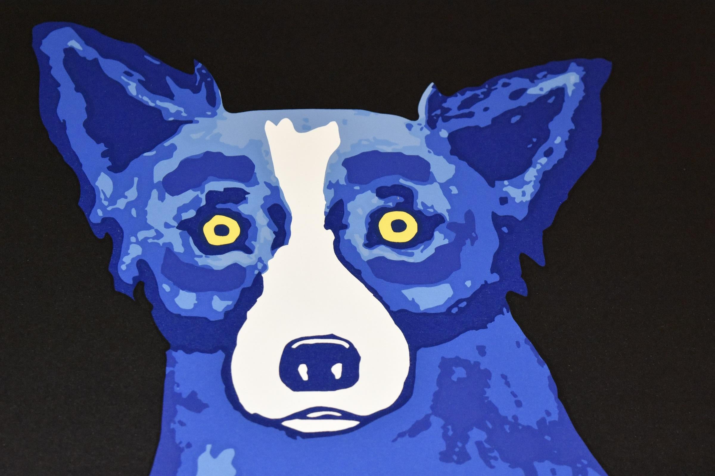 Half-n-Half Black/Eyes - Serigrafia firmata - Cane blu - Animal Print Nero di George Rodrigue