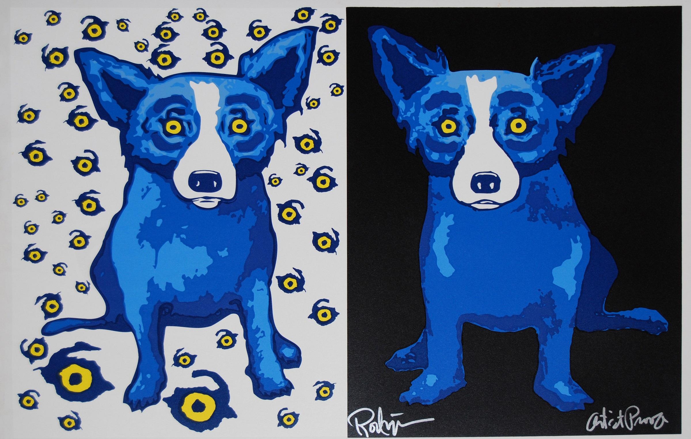 George Rodrigue Animal Print - Half-n-Half Black/Eyes - Signed Silkscreen Print - Blue Dog