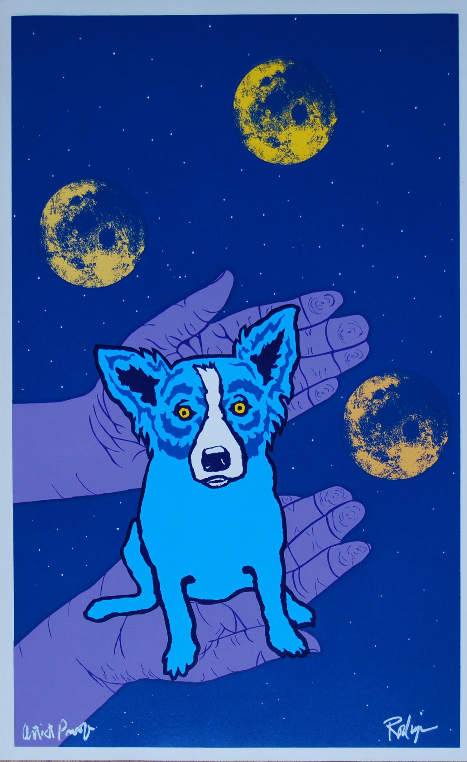 Animal Print George Rodrigue - Hands of Fate - Sérigraphie de chien bleu signée