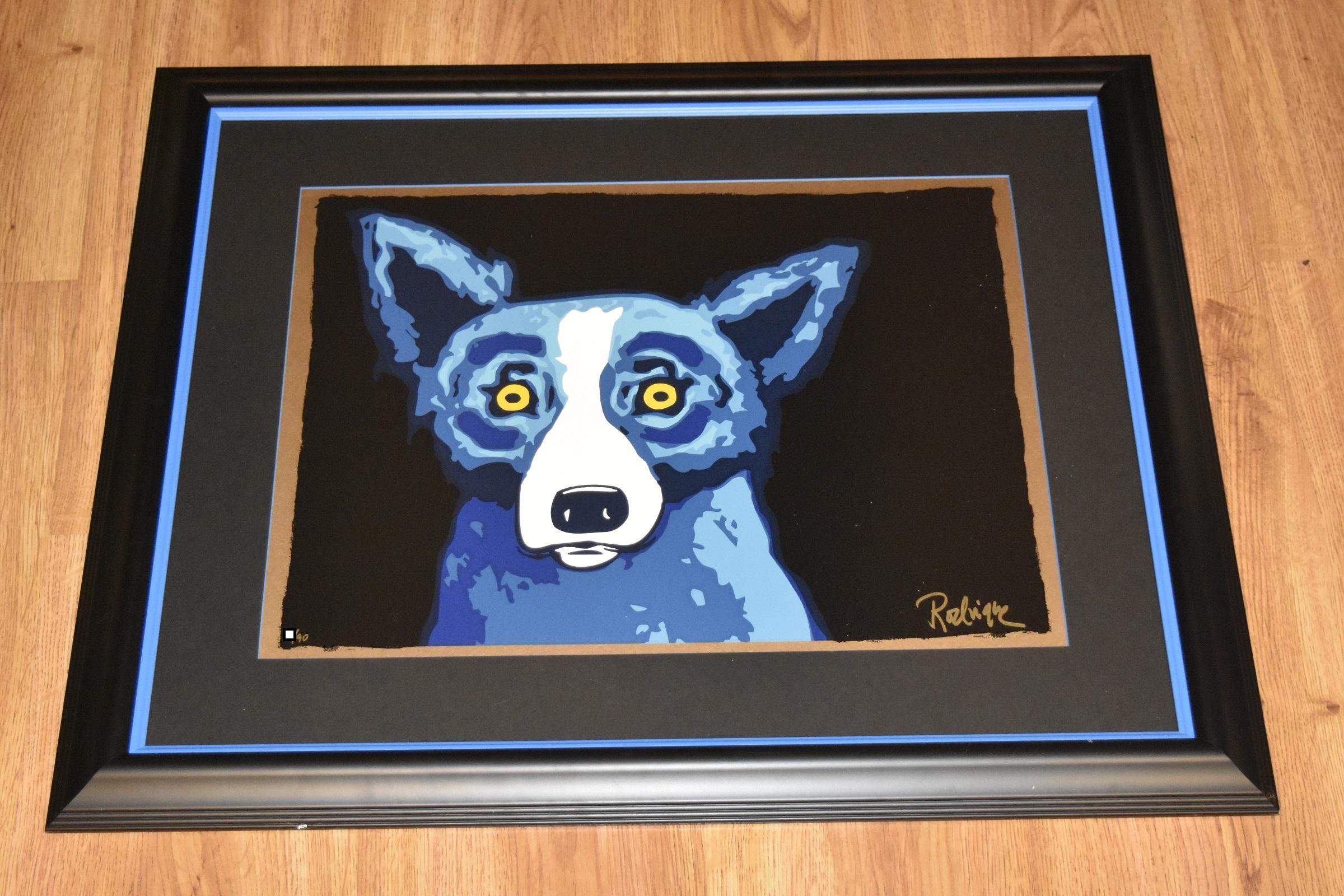 Head Shot Black - Signed Silkscreen Pint - Blue Dog - Print by George Rodrigue