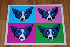 Cara o cruz - Impresión serigrafiada firmada de un perro azul