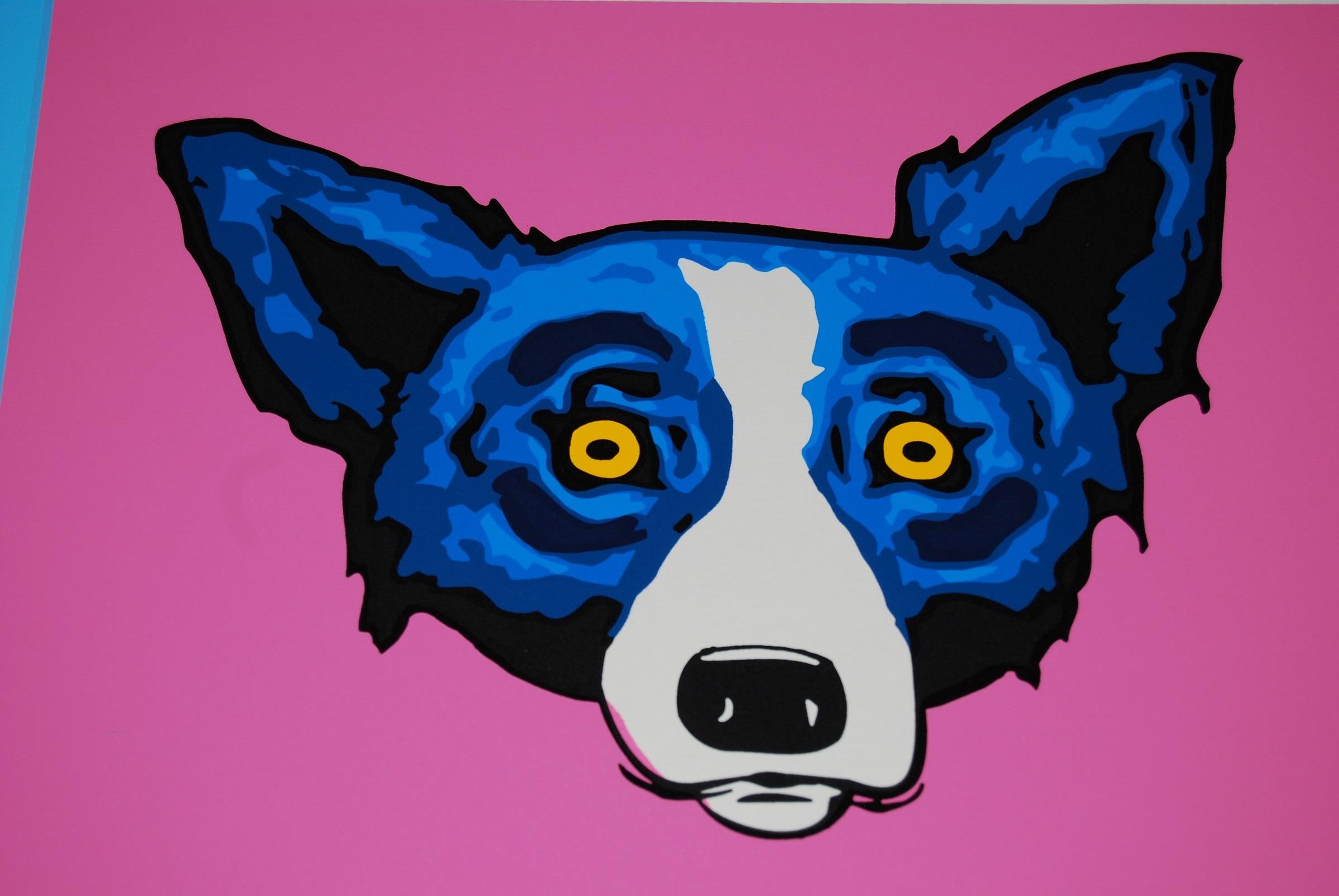 Têtes ou queues de chien - Sérigraphie de soie imprimée bleue signée - Pop Art Print par George Rodrigue