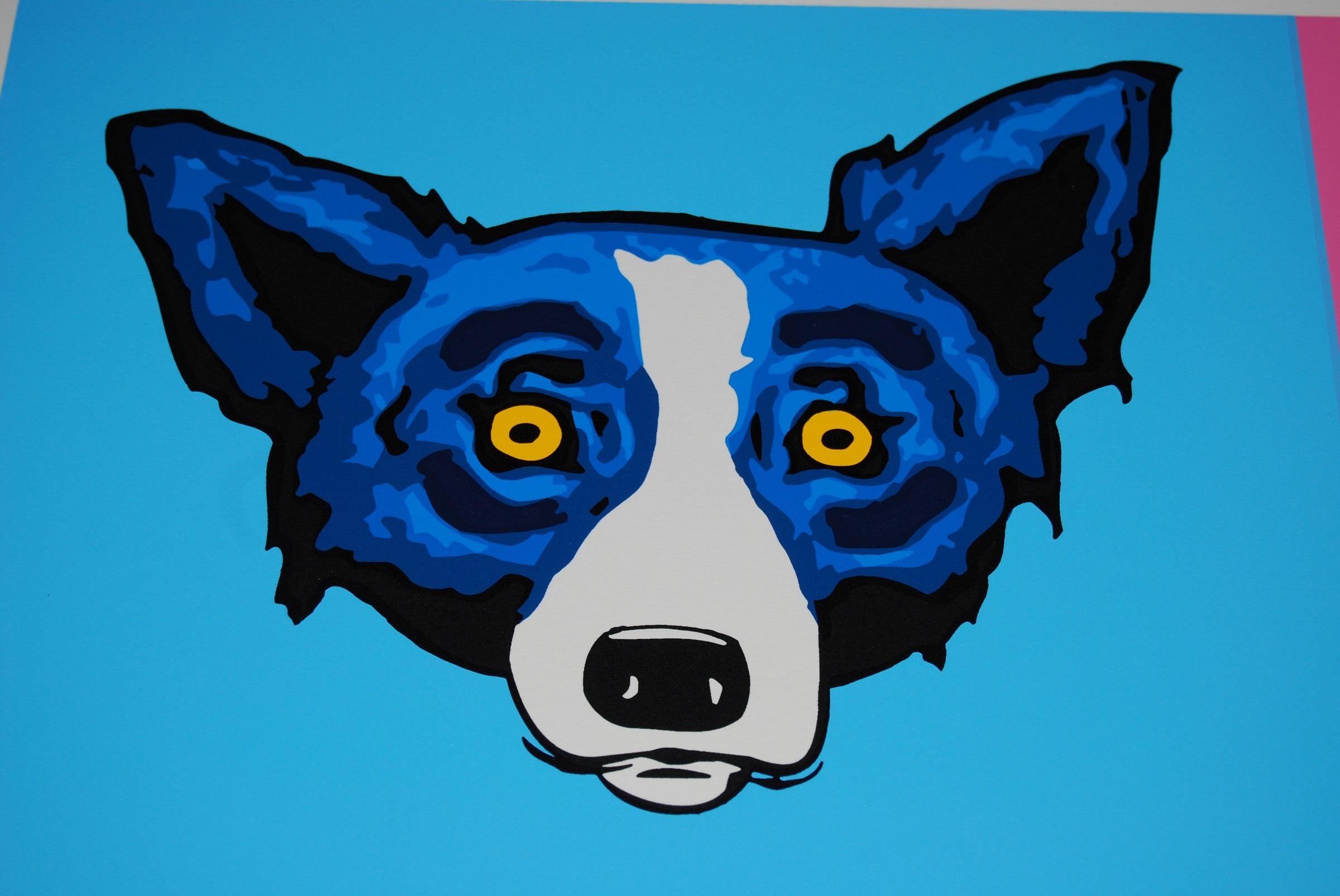 Heads or Tails - Signed Silkscreen Blue Dog Print For Sale 1