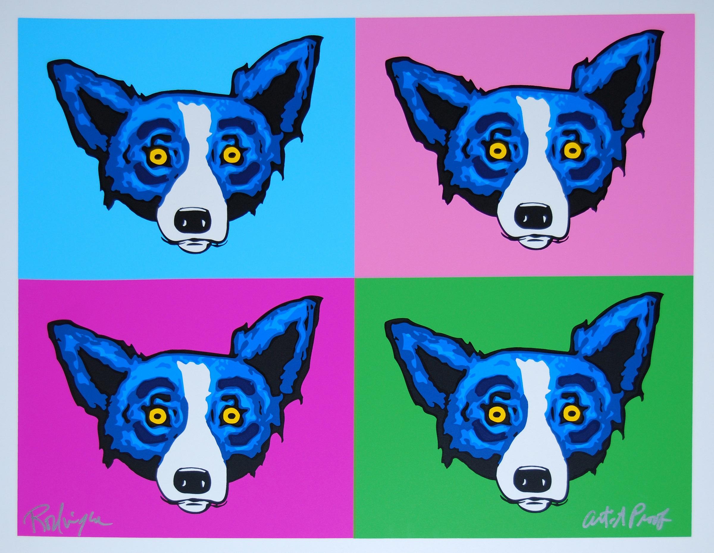 Animal Print di George Rodrigue - Testa o croce - Stampa serigrafica firmata del cane blu