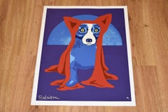 Hiding From the Moon - Signed Silkscreen Print Blue Dog