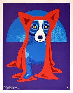 Hiding From the Moon - Signed Silkscreen Print Blue Dog