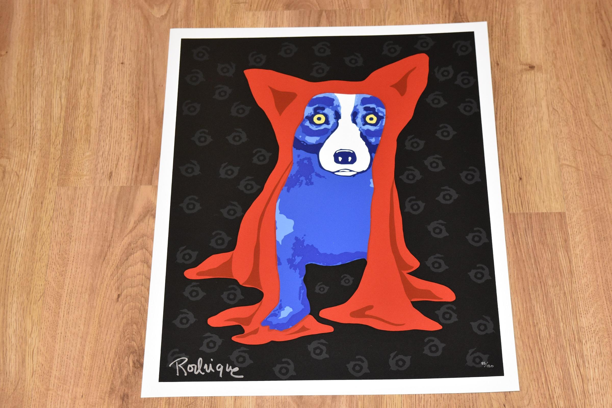 Hiding My Blues From You – signierter Siebdruck mit blauem Hund mit Siebdruck – Print von George Rodrigue