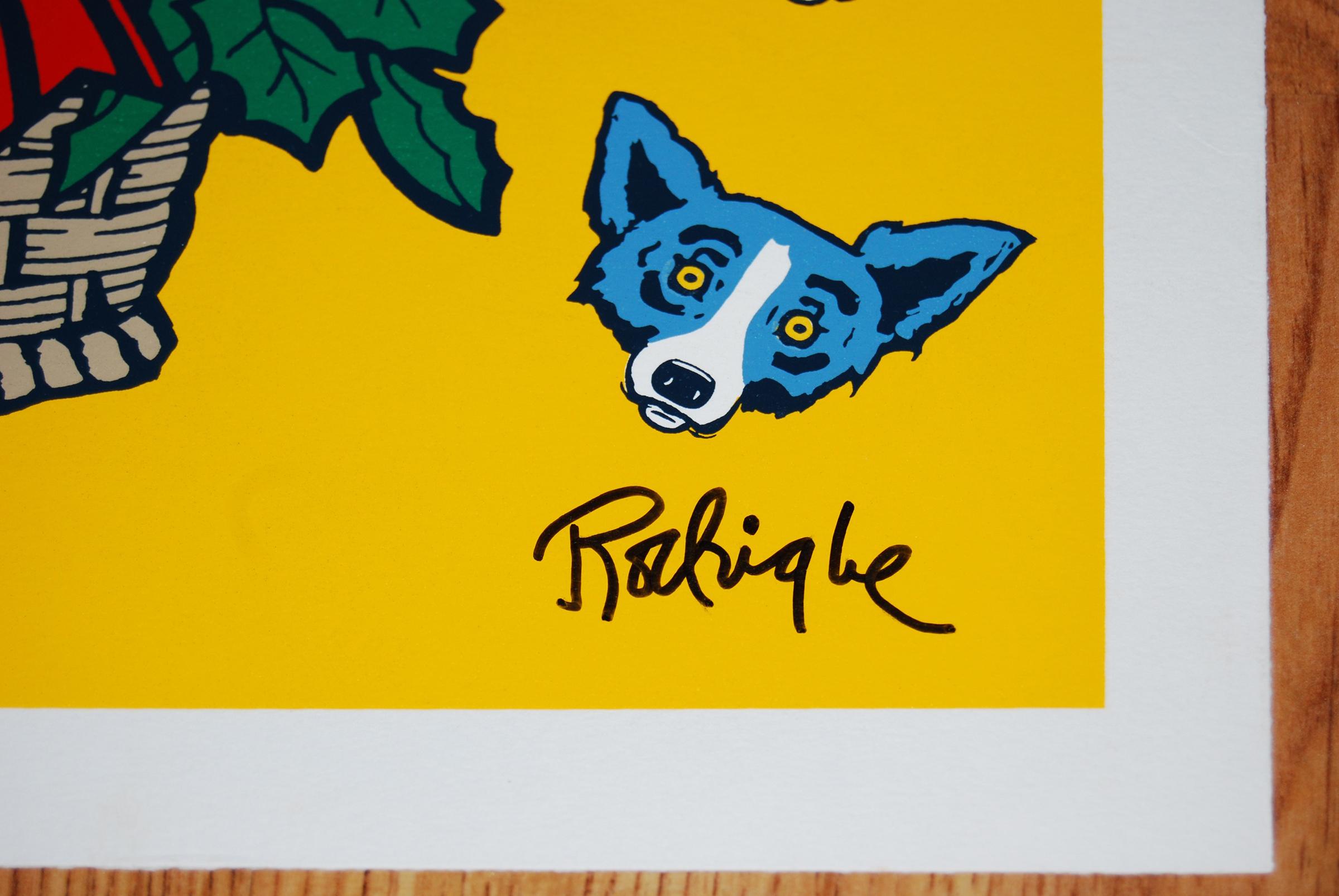 High on Sugar - Signed Silkscreen Blue Dog Print For Sale 1