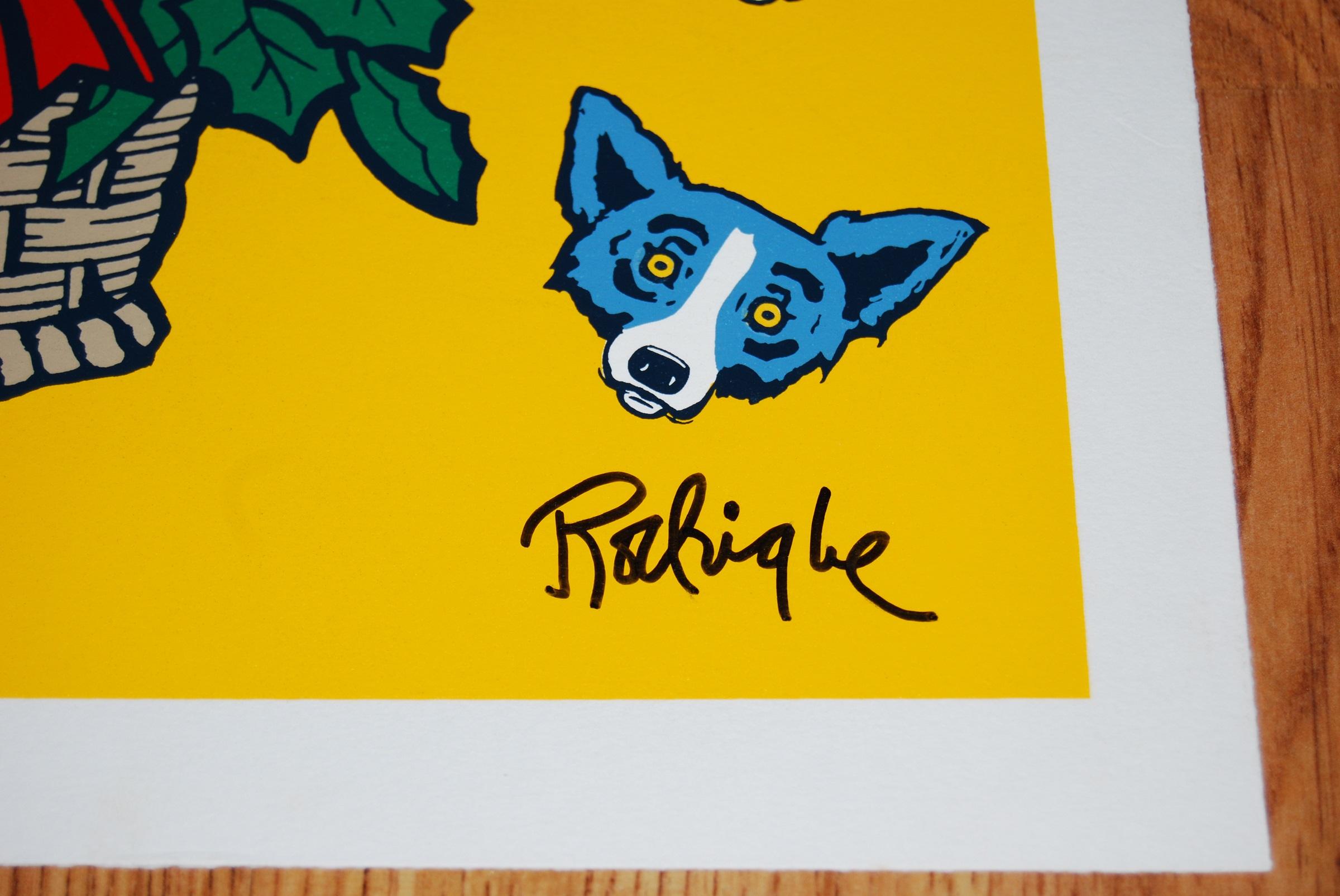 High On Sugar - Signed Silkscreen Print Blue Dog Holiday Print Sale 1