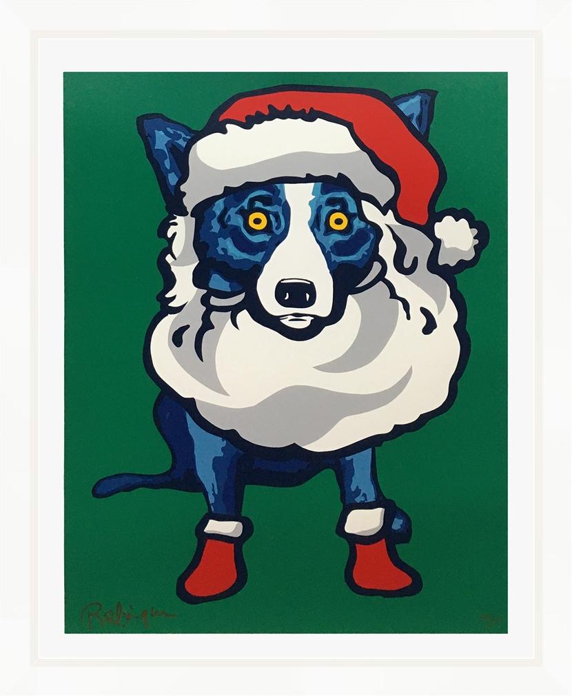 George Rodrigue Animal Print - HO HO HO (BLUE DOG)